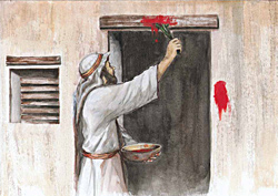 Applying the blood on the two side posts and on the upper door-post of the house (from bible-history.com)