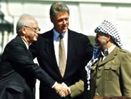 Yitzhak Rabin, Bill Clinton and Yasser Arafat