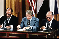 Sadat, Carter and Begin at the Camp David Accords (1978)