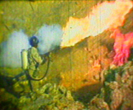 Egyptian soldiers using flame-throwers