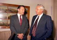 Ariel Sharon serving as Minister of Defense, in photo with Caspar Weinberger, 1982.