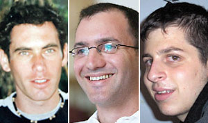 The three Israeli abducted soldiers - Eldad Regev, Ehud Goldwasser and Gilad Shalit