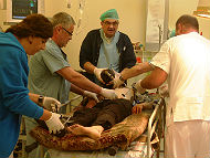 A Syrian patient receiving treatment in the trauma unit at Ziv Medical Center in Israel. Photo by Simon Haddad