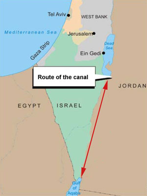 The proposed Red-Sea - Dead-Sea Canal