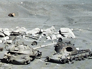 Israeli M48 tanks, wrecked in the 1973 Yom Kippur War, on the banks of the Suez Canal in 1981.