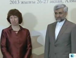 Iran's Supreme National Security Council Secretary and chief nuclear negotiator Saeed Jalili with Catharine Ashton, the EU's Foreign Minister