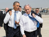 Barack Obama talks with Benjamin Netanyahu at Ben Gurion Airport (Official White House Photo by Pete Souza)