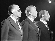 Begin, Carter and Sadat at Camp David, 1978 - Click here to listen to Sadat and Begin