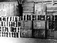 A warehouse filled with containers of Zyklon B (poison gas pellets) at the Majdanek death camp