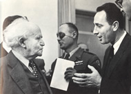 Peres with David Ben-Gurion and Moshe Dayan