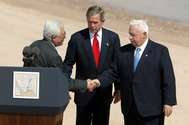Sharon with Bush and Abbas at the Red Sea Summit, 2003.
