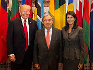 Haley alongside President Donald Trump and United Nations Secretary-General António Guterres (CC White House)