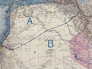 A map of the Sykes–Picot agreement, which was signed by Mark Sykes and François Georges-Picot on May 8, 1916. (photo credit: Wikimedia Commons)