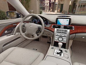 The Acura interior including the navigation system in the top right