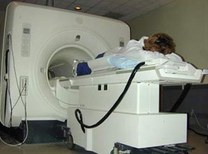 A patient lying on top of the ExAblate 2000
