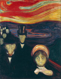 Painting entitled Anxiety, 1894, by Edvard Munch